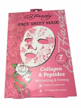 NWT Ed Hardy Collagen & Peptides Face Sheet Mask Set 7 Pack Pink Tattoo Print